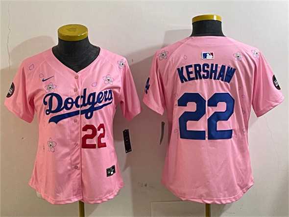 Women%27s Los Angeles Dodgers #22 Clayton Kershaw Pink 2025 Tokyo Series Limited Stitched Jersey